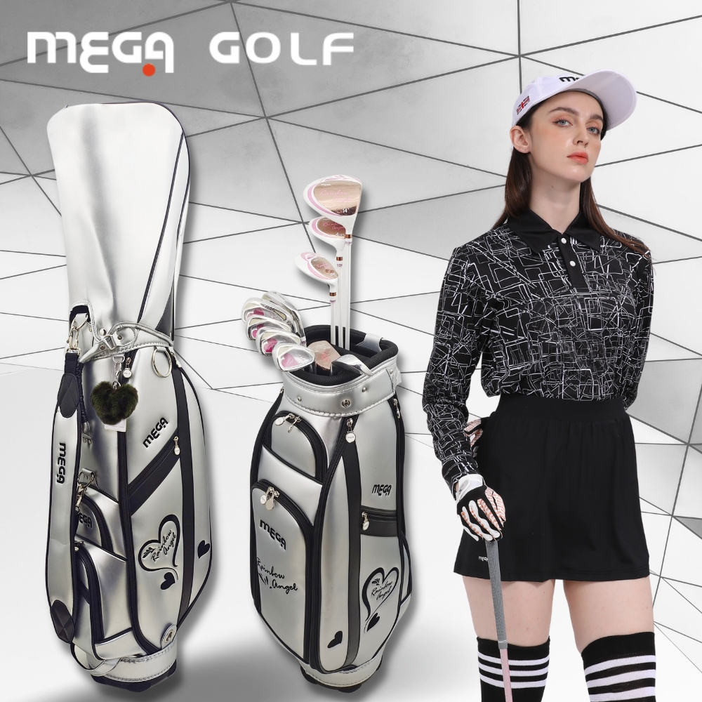 【MEGA GOLF】Rainbow Angel 愛心鑽石珠光 女用球袋 贈溫暖愛心毛球吊飾-F8621 星空銀鑽