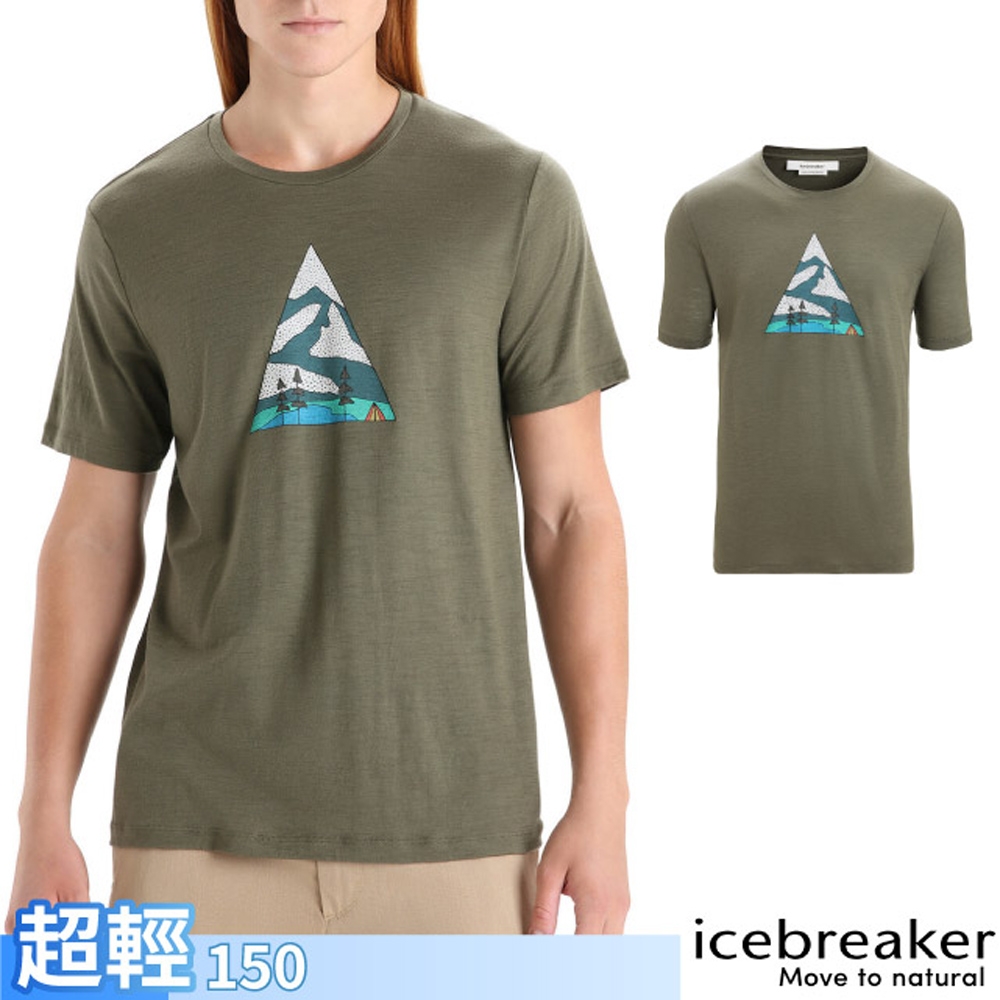 Icebreaker 男 100%美麗諾羊毛 Tech Lite II 圓領短袖上衣(營地美景).T恤_橄欖綠