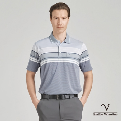 【Emilio Valentino范倫鐵諾】男裝吸排涼感彈性短袖POLO衫-藍白灰(66-4V8122)