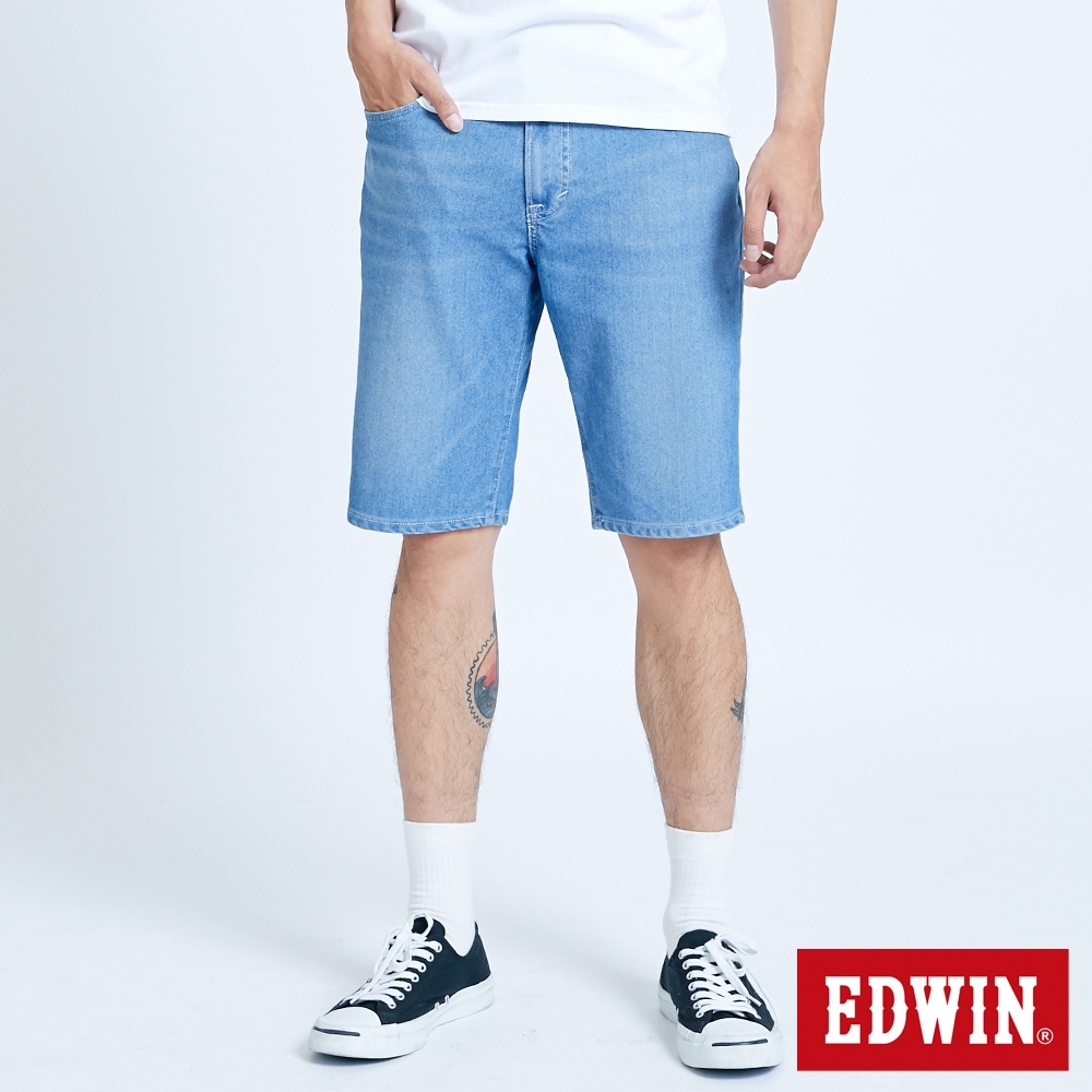 EDWIN JERSEYS 迦績 EJ3 透氣復古牛仔短褲-男-重漂藍