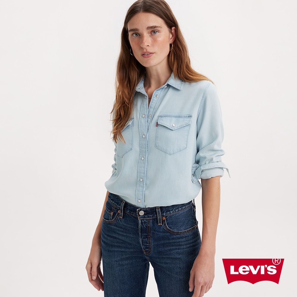 Levis 女款 經典WESTERN西部長袖牛仔襯衫 / 輕磅丹寧