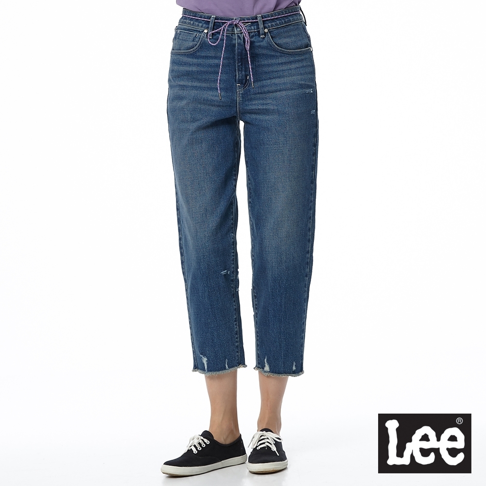 Lee 女款 411 高腰標準小直筒牛仔褲 中深藍洗水