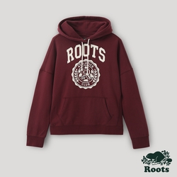 Roots 女裝- 運動派對系列 學院風LOGO連帽上衣-酒紅