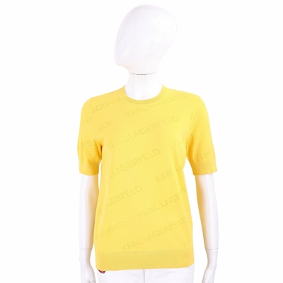 Karl Lagerfeld Pointelle 鏤空字母黃色短袖輕柔針織衫(女款)