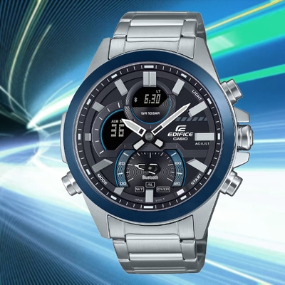 CASIO 卡西歐 EDIFICE 智慧藍芽連結 賽車設計雙顯錶-藍(ECB-30DB-1A 防水100米)