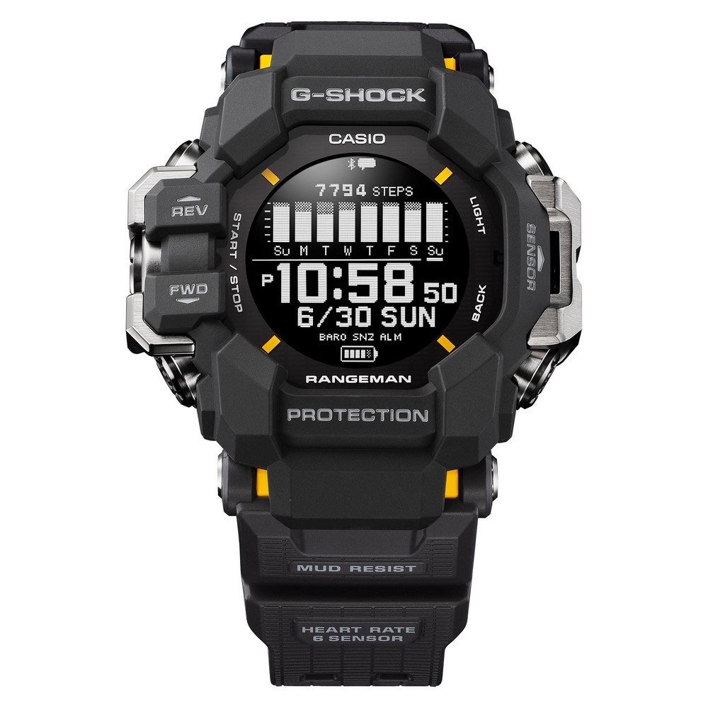 CASIO卡西歐 G-SHOCK 戶外首選 防塵泥 心率偵測 GPS定位 藍牙 太陽能電力 百搭黑 運動系列 GPR-H1000-1_53.2mm