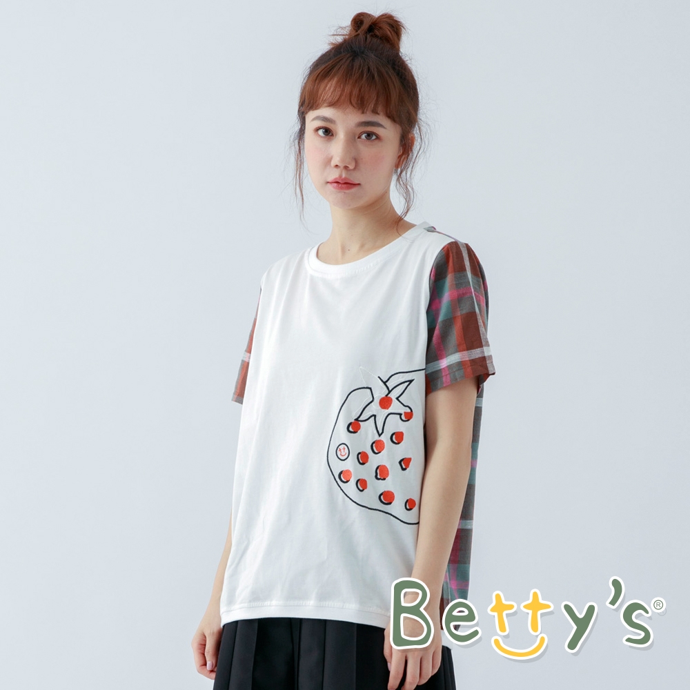 betty’s貝蒂思　水果繡線格紋袖T-shirt(白色)