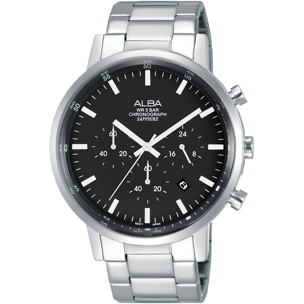 ALBA 雅柏 簡約俐落不鏽鋼三眼計時錶-銀42mm (AT3D33X1)
