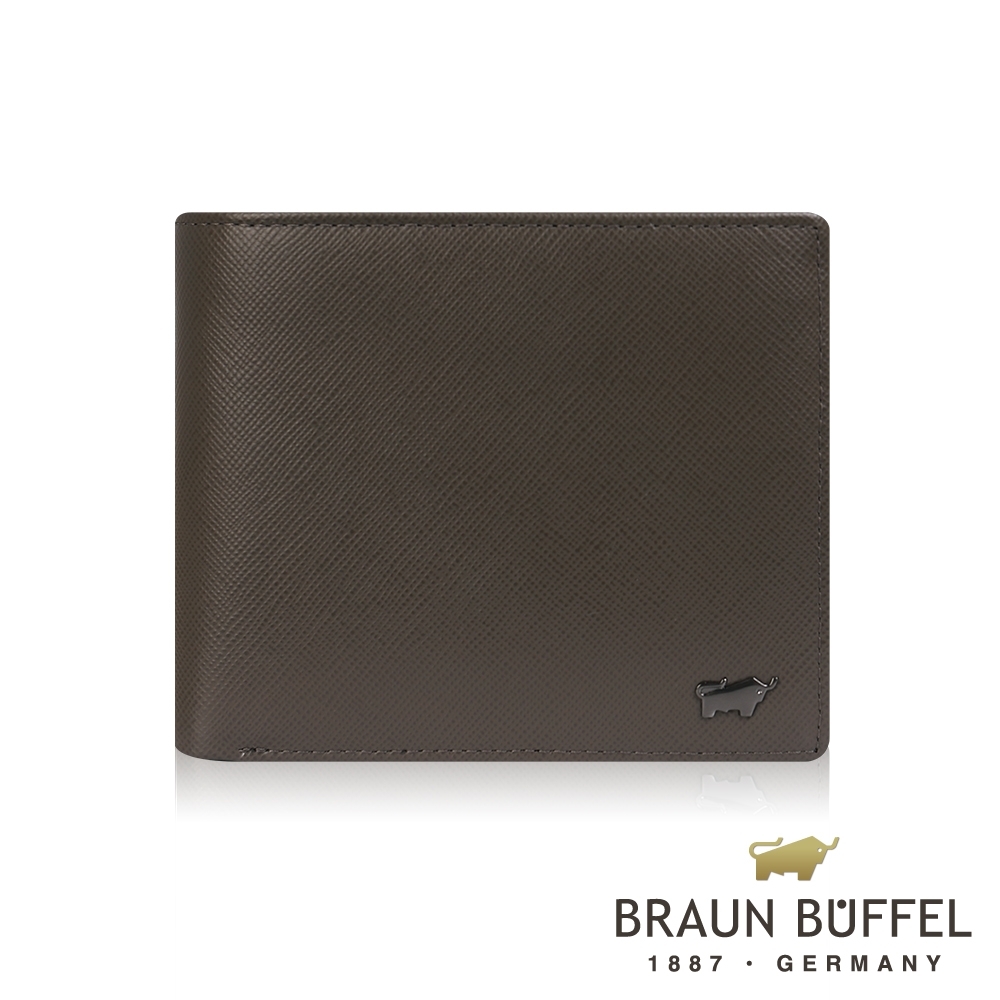 【BRAUN BUFFEL 德國小金牛】台灣總代理 哈里森 8卡男夾-卡其綠/BF328-313-MT