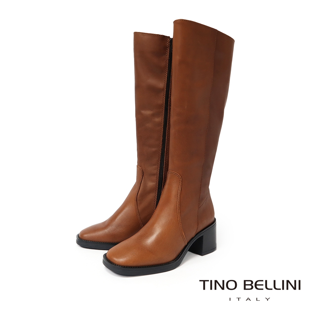 Tino Bellini 義大利進口全真皮方頭高跟及膝靴FWXV008(大地褐)