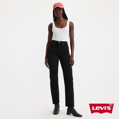 Levis 女款 Wedgie高腰修身直筒排釦牛仔長褲 / 黑色基本款 / 彈性布料 及踝款