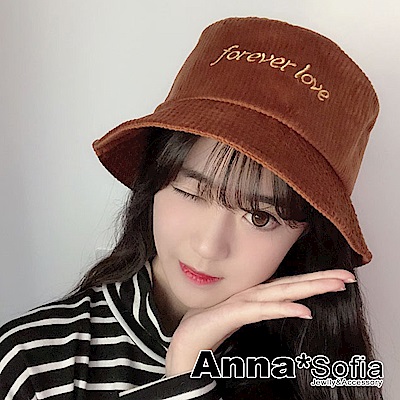 AnnaSofia 直條亮絨forever love 軟式漁夫帽盆帽(磚咖系)