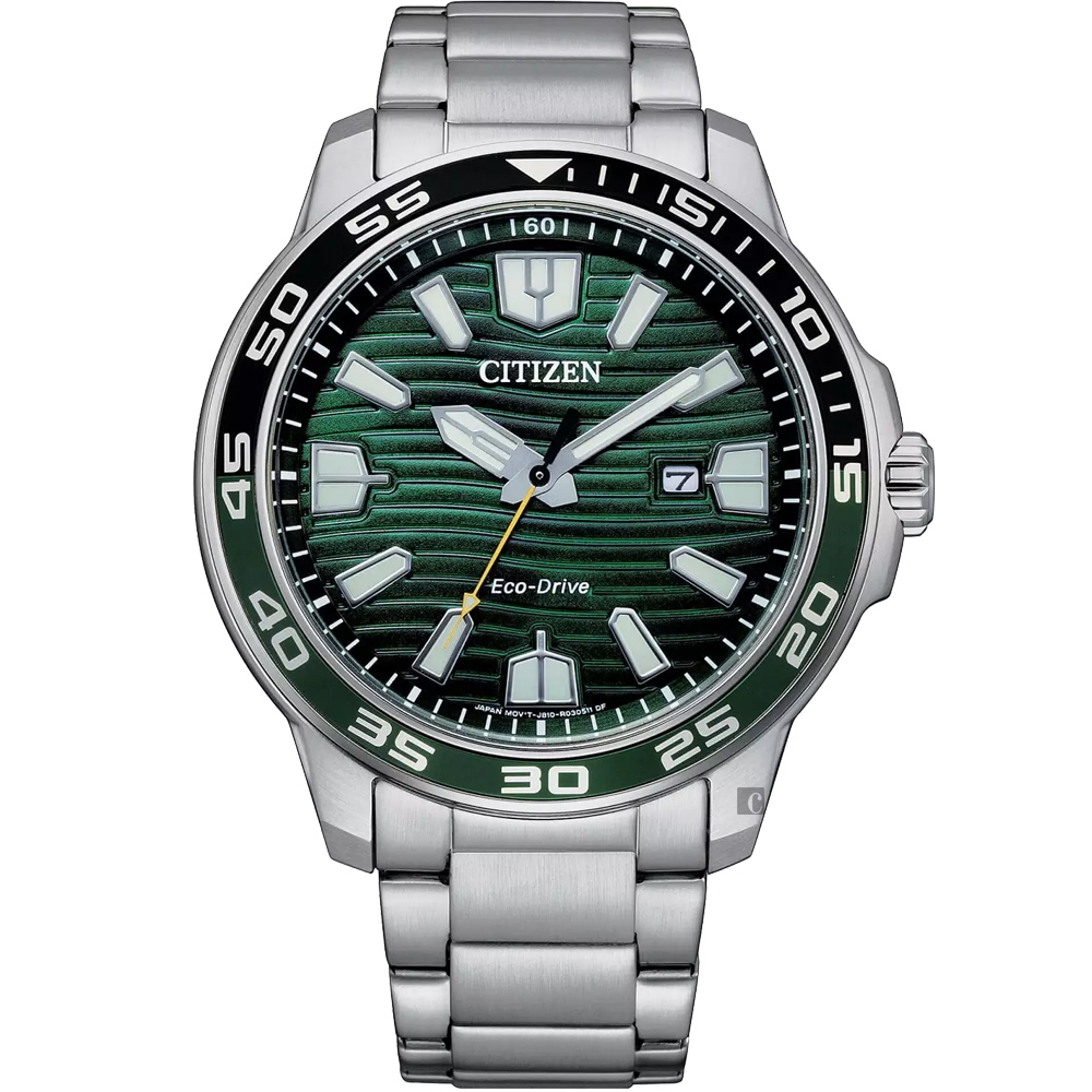 CITIZEN 星辰 光動能紳士手錶-銀x綠 AW1526-89X