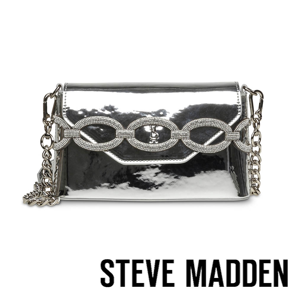 STEVE MADDEN-BSATIRE 亮面鑽飾鍊條斜背包-銀色