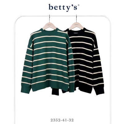 betty’s貝蒂思 後排釦條紋圓領長袖針織上衣(共二色)