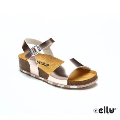 CCILU  金屬風皮革一字楔型涼鞋-女款-802009059玫瑰金