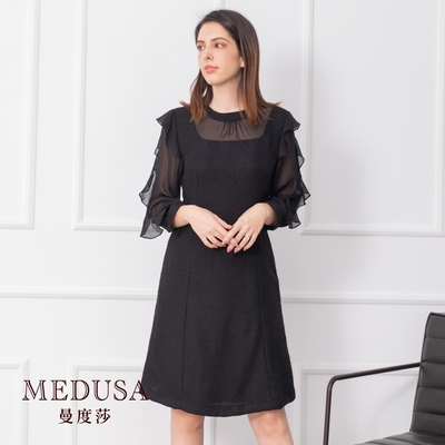 現貨【MEDUSA 曼度莎】拼接公主風薄毛呢洋裝（M-XL）｜小禮服 洋裝禮服 小香風