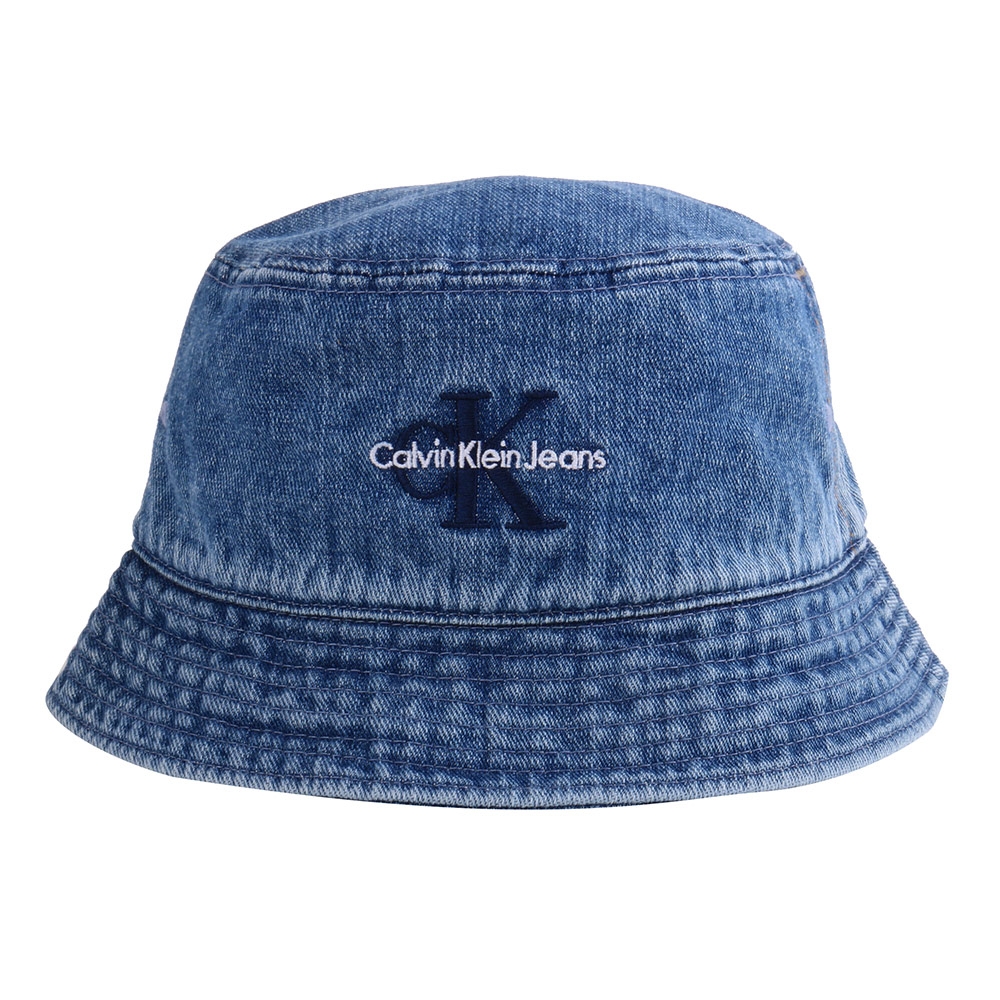 Calvin Klein 藍繡字 LOGO 復古刷白漁夫帽(牛仔藍)