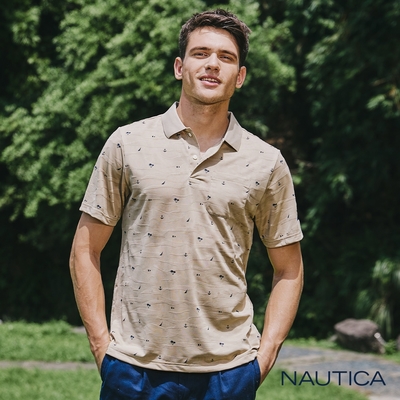 Nautica 男裝 舒適透氣滿版圖騰短袖POLO衫-卡其