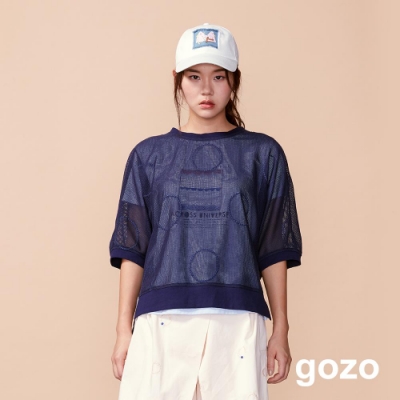 gozo 繡線圈細格網狀透膚造型罩衫(二色)