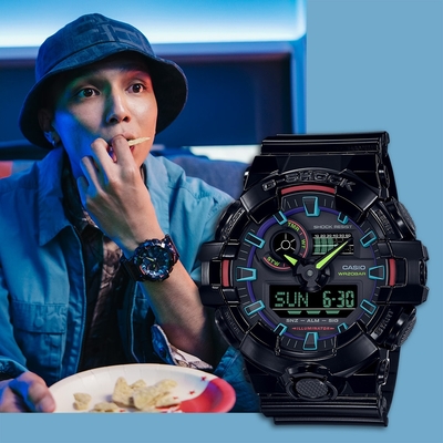 CASIO 卡西歐 G-SHOCK AI 探索虛擬彩虹系列雙顯錶 新春送禮 GA-700RGB-1A