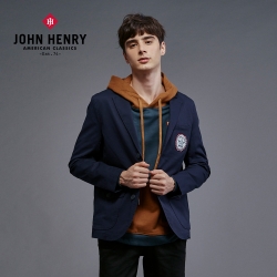 JOHN HENRY 風格修身休閒西裝外套-藍