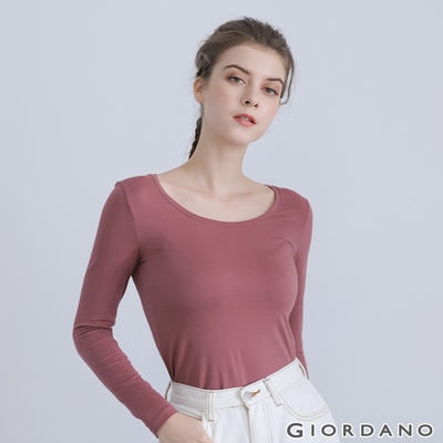 GIORDANO  女裝G-Warmer彈力圓領極暖衣 - 07 玫瑰紫