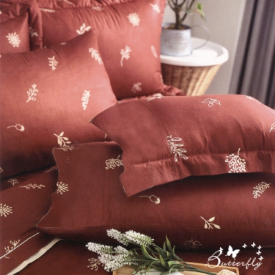 BUTTERFLY-台製40支紗純棉-雙人6x7尺鋪棉兩用被-文青葉葉-紅