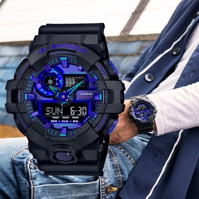 CASIO 卡西歐 G-SHOCK 虛擬動感雙顯腕錶 母親節 禮物 53.4mm / GA-700VB-1A