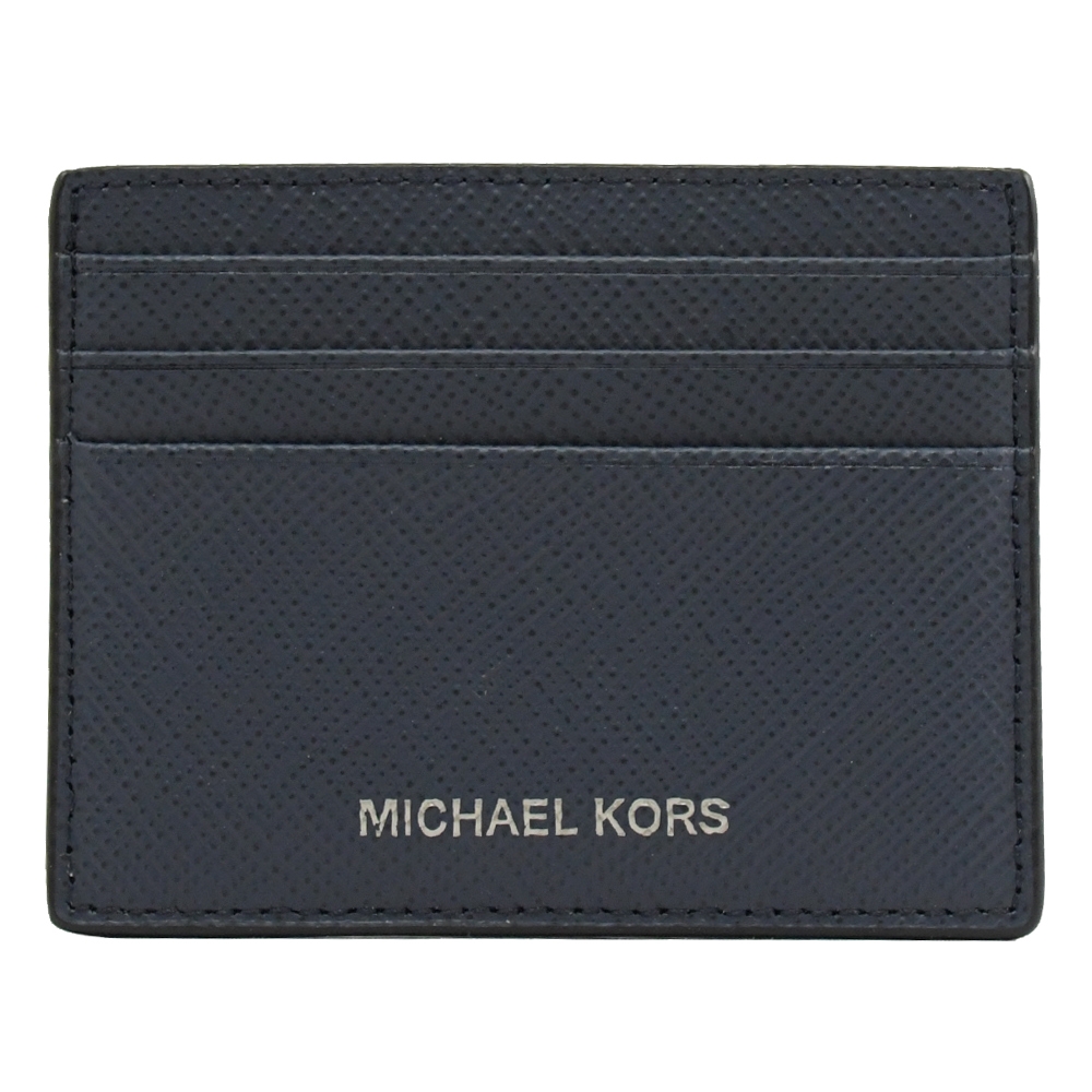 MICHAEL KORS HARRISON 燙銀LOGO 防刮皮革簡易卡片夾(深藍)