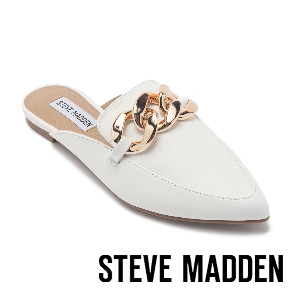 STEVE MADDEN-FLEUR 真皮金屬粗練穆勒鞋-白色