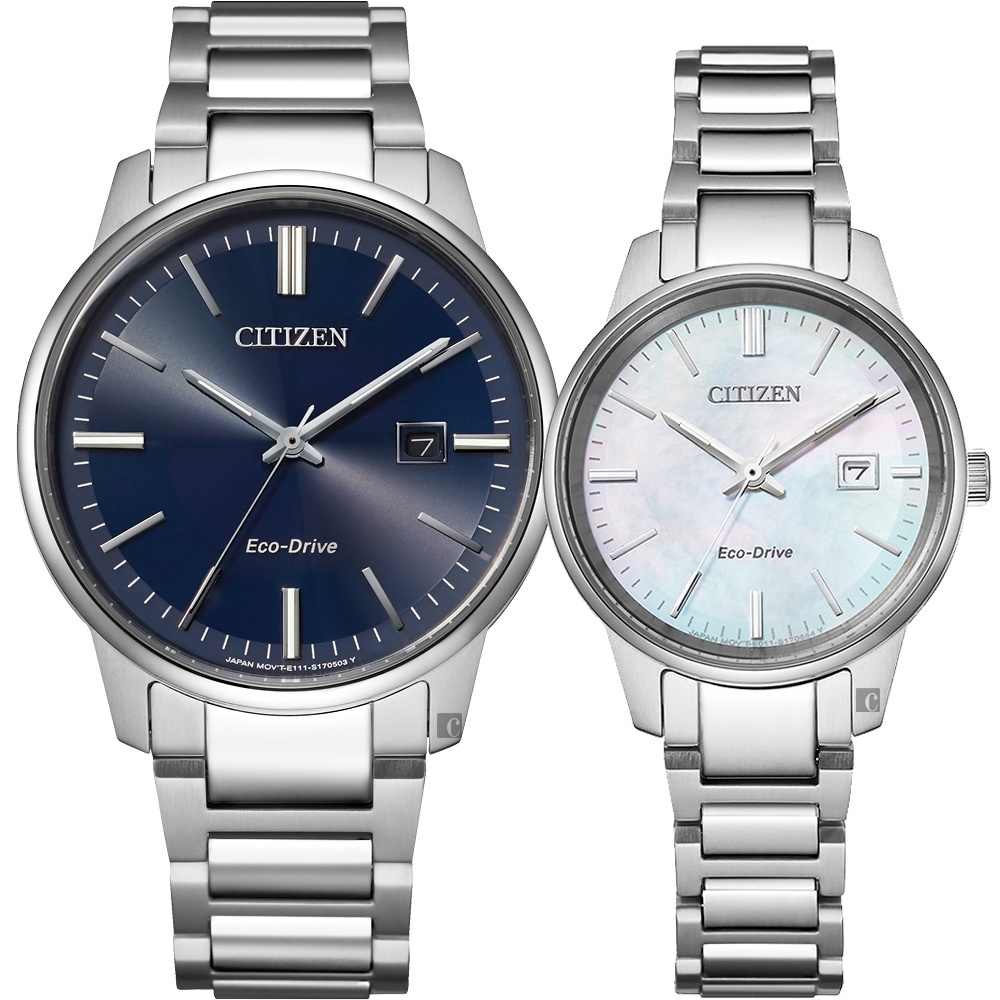 CITIZEN 星辰 光動能城市情侶手錶 對錶 BM7521-85L+EW2591-82D