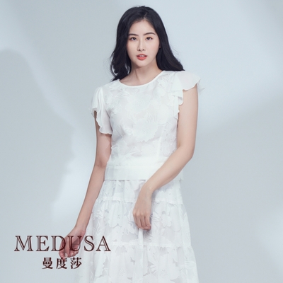 現貨【MEDUSA 曼度莎】純白緹花網紗上衣（M-XL）｜女上衣 雪紡上衣 婚禮穿搭