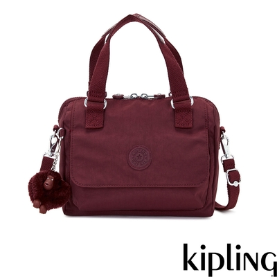 Kipling 微醺深酒紅翻蓋手提側背包-ZEVA