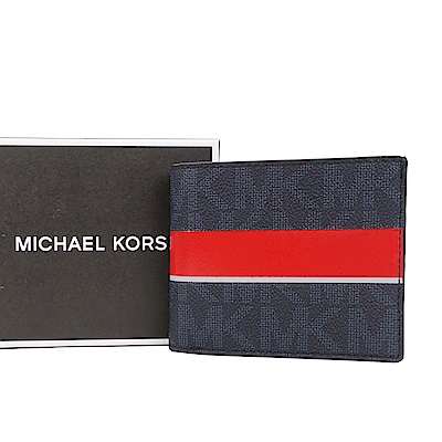 MICHAEL KORS JET SET雙色滿版八卡短夾(藍紅)