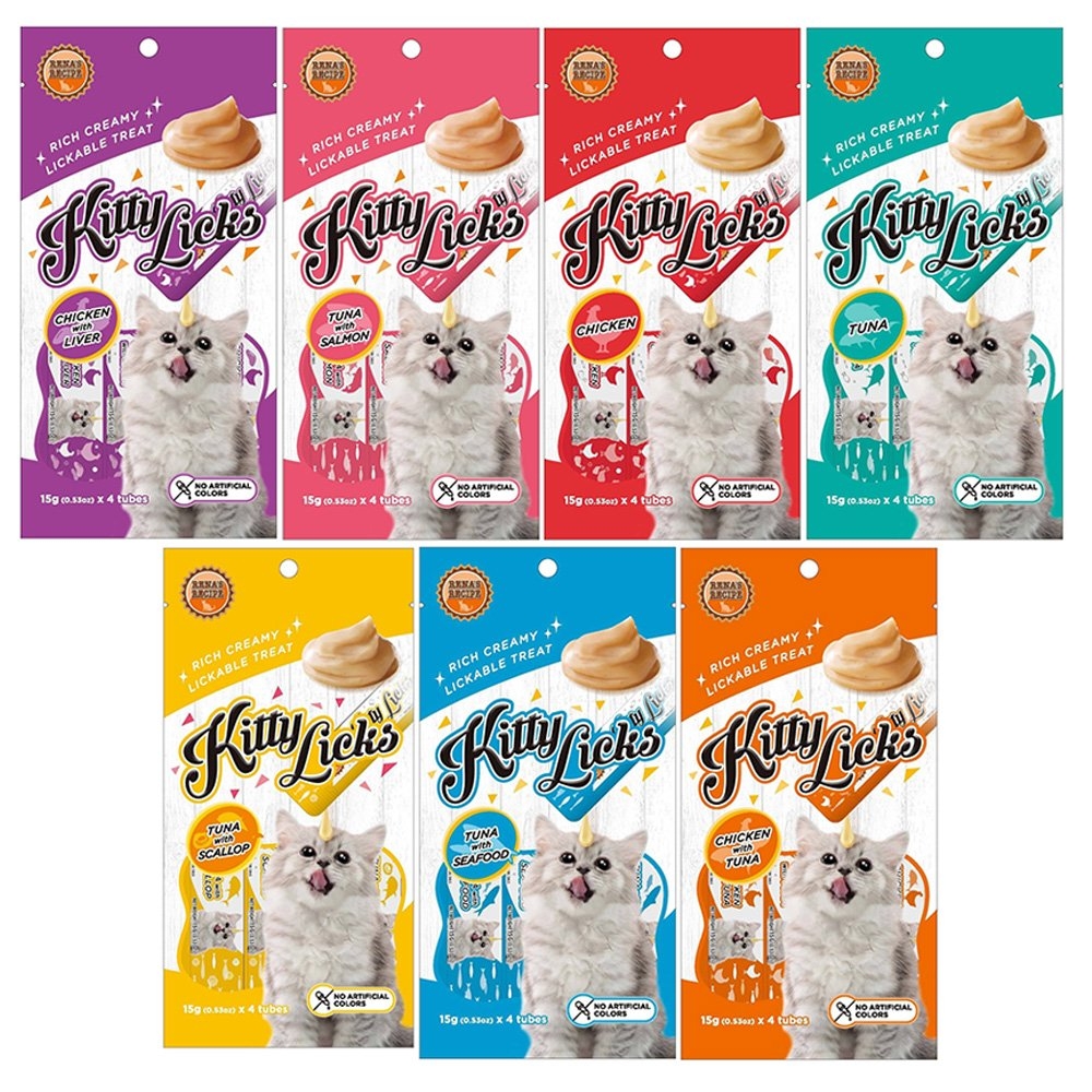 [12入組] Kitty Licks甜甜貓肉泥 15g (0.53oz) x 4tubes 貓零食 貓肉泥(購買第二件贈送寵物零食x1包)