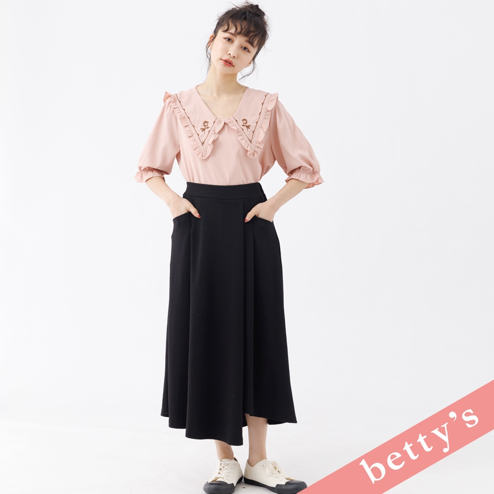 betty’s貝蒂思　皺皺面料鬆緊腰褲裙(黑色)