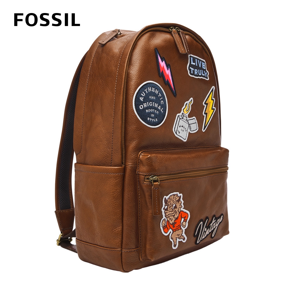 FOSSIL Buckner 皮革玩趣後背包-干邑色 MBG9511222 (15吋筆電, 可插入行李箱拉桿)