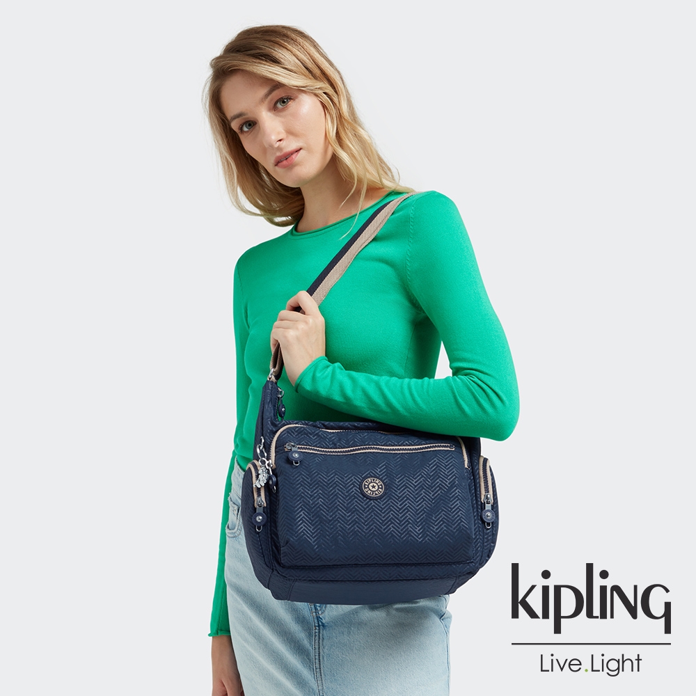 Kipling 靛藍幾何線條印花多袋實用側背包-GABBIE product image 1