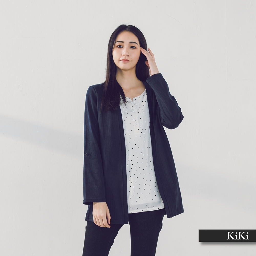 【KiKi】點點假兩件式外套-上衣(二色/版型適中)