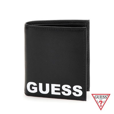 【GUESS】素色百搭LOGO短夾-黑