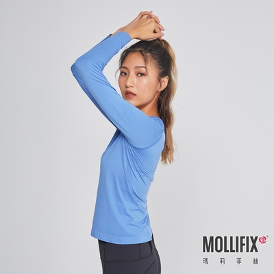 Mollifix 瑪莉菲絲 A++無縫針織長袖訓練上衣 (活力藍)、瑜珈服、瑜珈上衣、長T恤、運動服