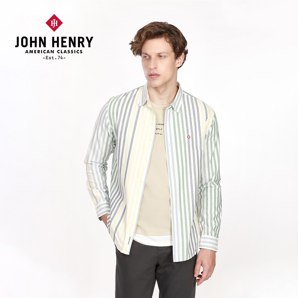 JOHN HENRY 撞色直條紋長袖襯衫