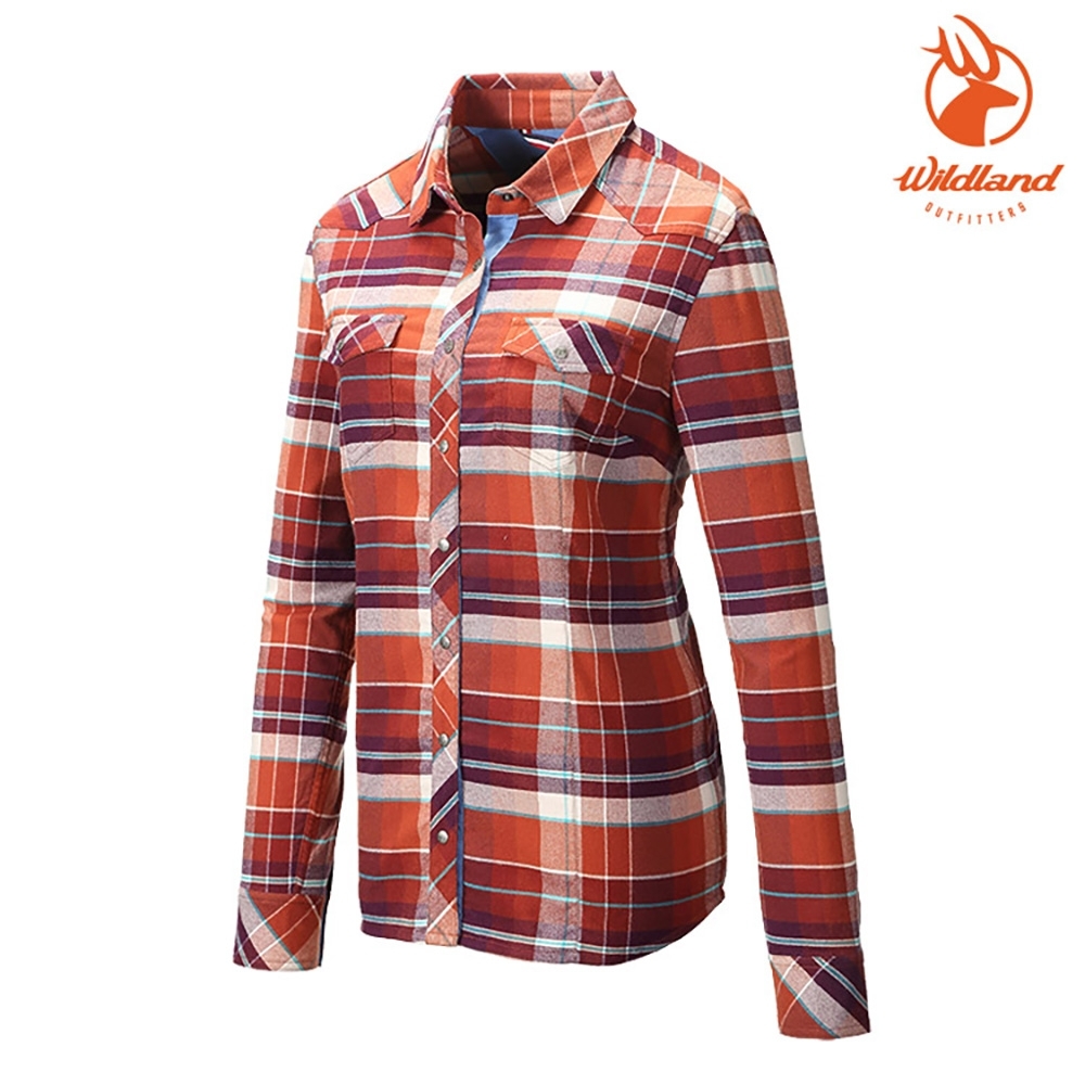 WildLand 女彈性T400格紋保暖襯衫0A82201 栗褐色