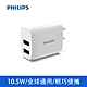 【Philips 飛利浦】2port 2.1A 雙USB 輸出 旅充 充電器 DLP4332N product thumbnail 1