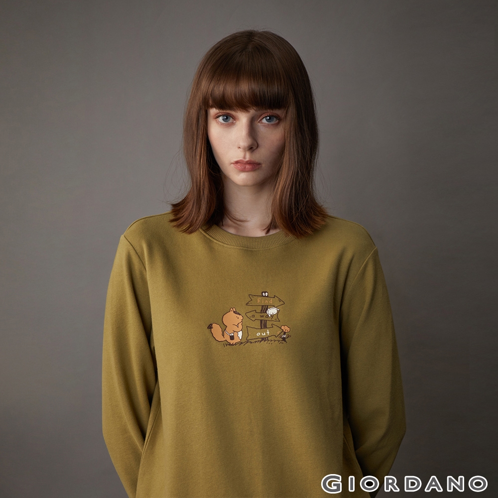 GIORDANO 女裝森林動物大學TEE - 26 波綠| 大學T | Yahoo奇摩購物中心