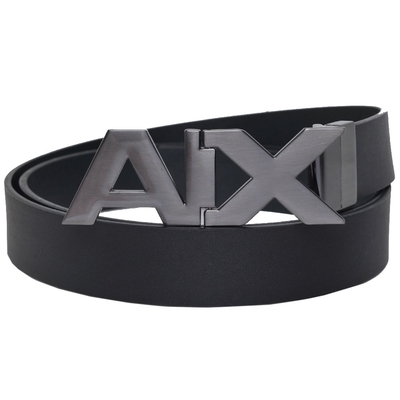 ARMANI EXCHANGE 炭黑金屬AX字母LOGO高質感牛皮皮帶(黑/40)