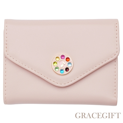 【Grace Gift】小魔女DoReMi聯名i-精靈多多三折短夾 粉