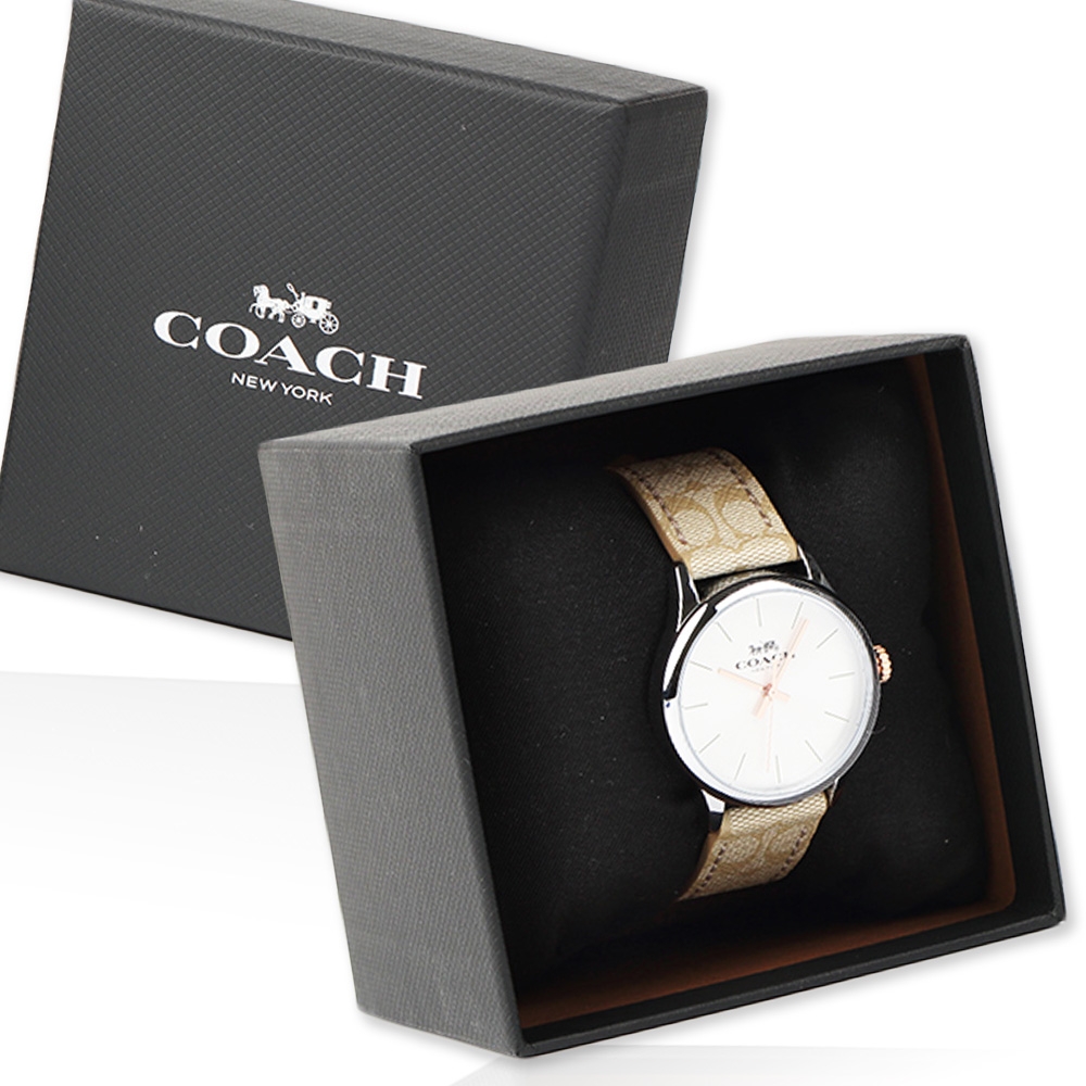 COACH 經典滿版LOGO Ruby 時尚女用手錶(32 mm)-淺米色