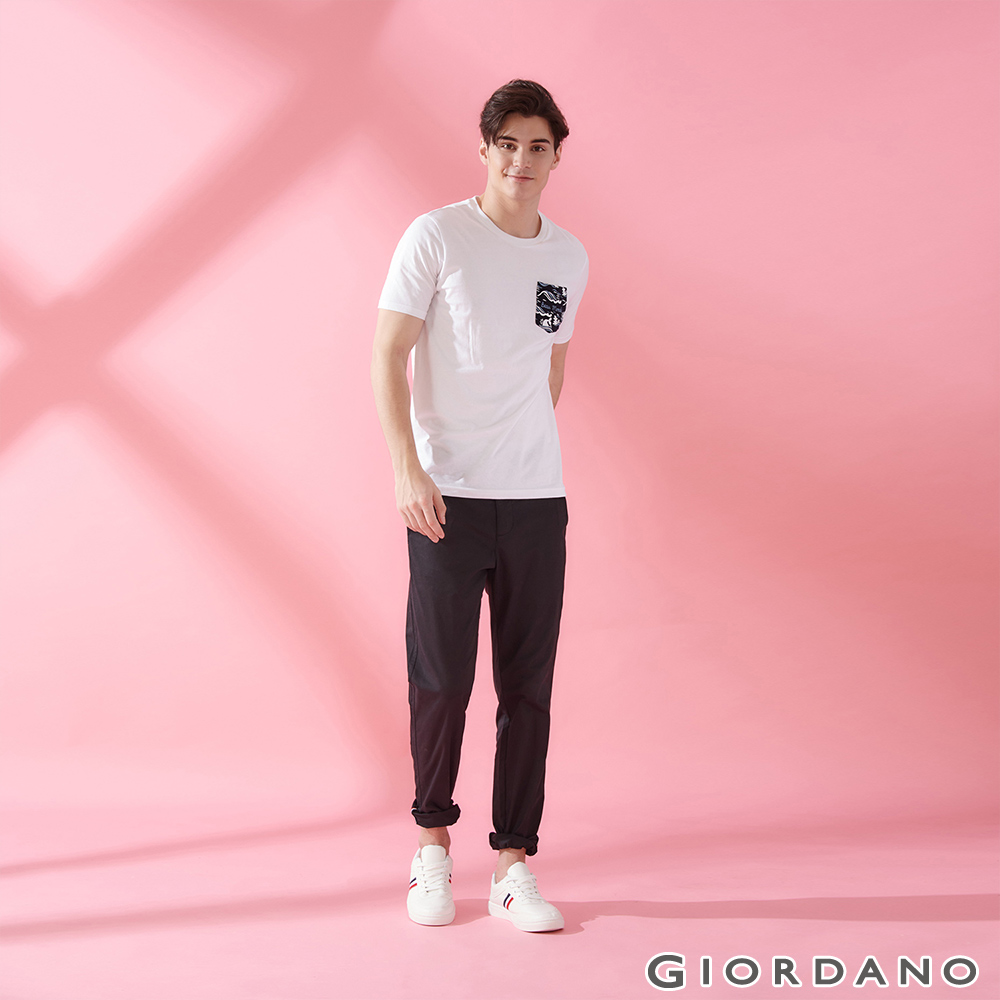 GIORDANO 男裝基本款彈性低腰長褲-09 標誌黑